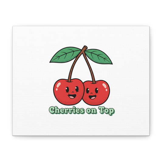 Cherries on Top Canvas | Kawaii Retro Cherry Fruit Print